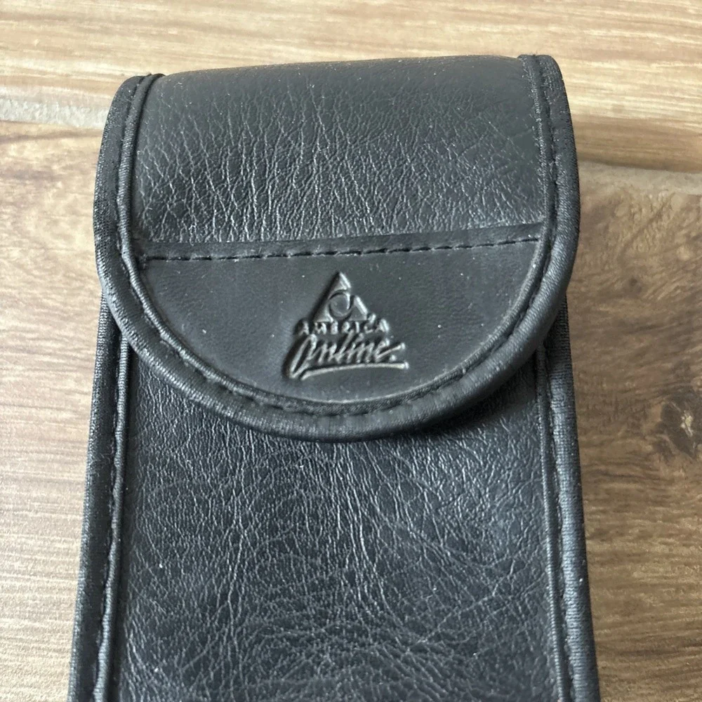 Aol Logo Black Leather Snap Camera Case Pouch